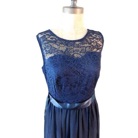Navy Blue Size S Small Lace Long Formal Evening Event Dress - Picture 2 of 3